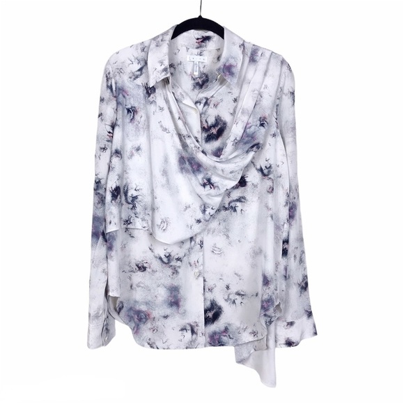 Leith Ivory Abstract Print Wrap Around Silk Blouse - Picture 3 of 9